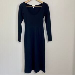 Leith Women’s Scoop Neck Long Sleeve Side Slit Midi Dress Black Size XXS NWT